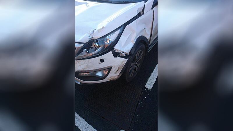 Damage caused to the car which was in collision with the stag on the A1. Picture from PSNI on Facebook