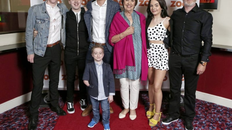 Art Parkinson, Ian O'Reilly, Glenn Nee, James Stockdale, Penelope Wilton, Emily Flain and Colin McIvor at the Belfast premiere of Zoo in the Movie House in Belfast on Tuesday evening. Picture by Matt Mackey, PressEye.com