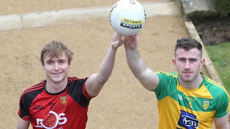 Downs&rsquo; Caolan Mooney and Donegal&rsquo;s Patrick McBrearty were in Belfast on Wednesday to announce further details of Setanta Sports&rsquo; coverage of the 2016 Allianz Leagues. The pair will go head to head on Saturday night at P&aacute;irc Esler in the opening round of Division One games at 7pm which will be shown on Setanta Sports 1. Throughout the course of the competition, Setanta Sports will bring 17 exclusively live games to viewers across Ireland