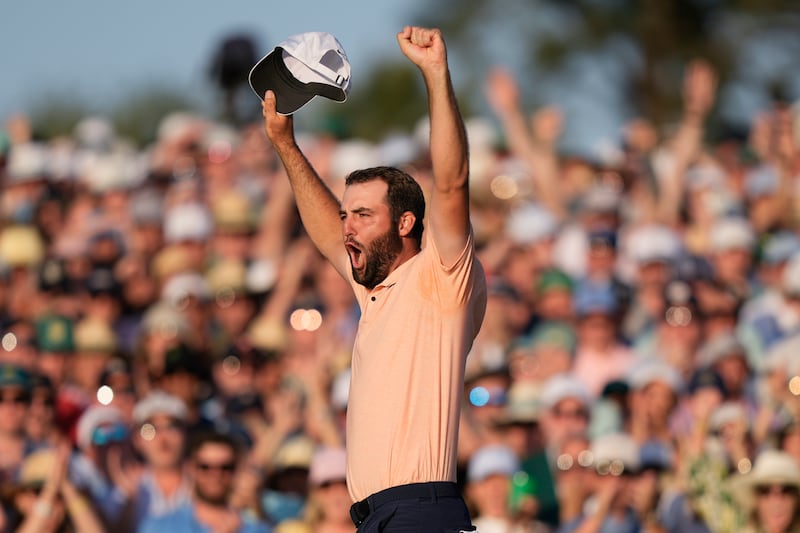 Scottie Scheffler celebrates his victory in the 88th Masters (Charlie Riedel/AP)