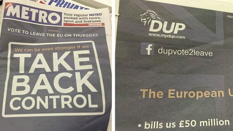 The Metro wraparound Brexit ads paid for with a donation to the DUP 