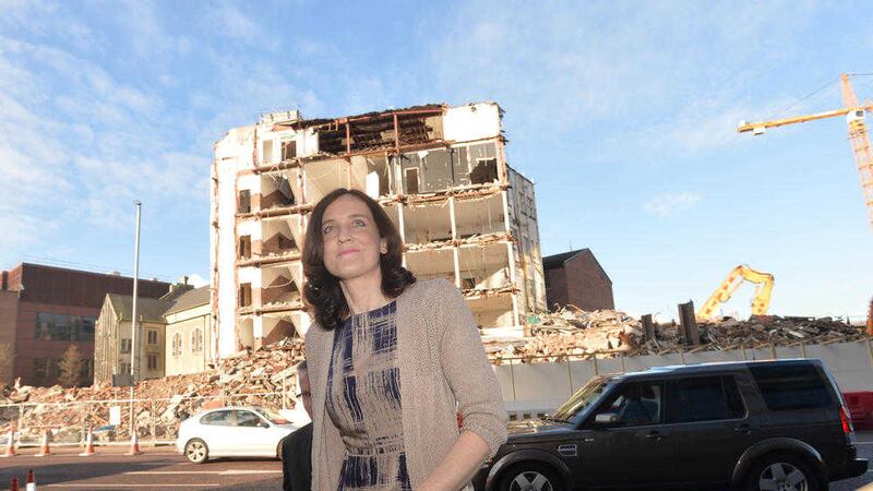 Secretary of State Theresa Villiers pictured on her way to the Ulster University&#39;s Belfast campus where a major expansion is underway. Picture by Hugh Russell 