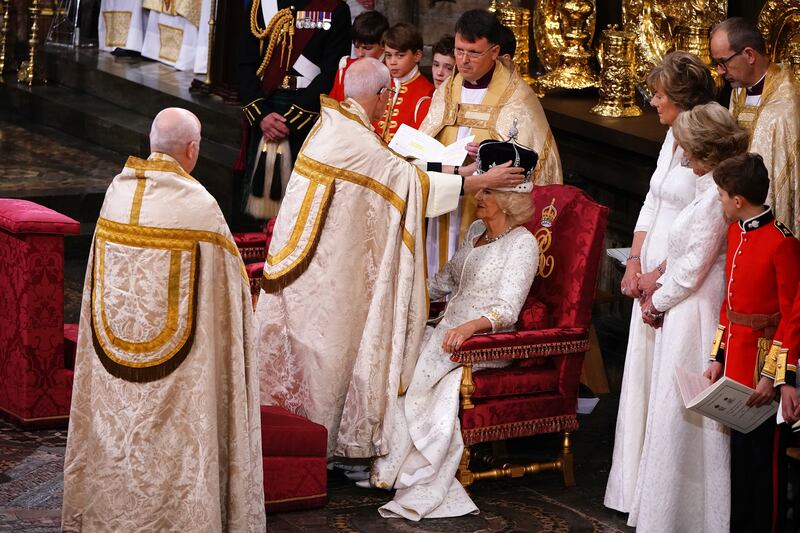 Queen Camilla is crowned with Queen Mary’s Crown by Archbishop Justin Welby