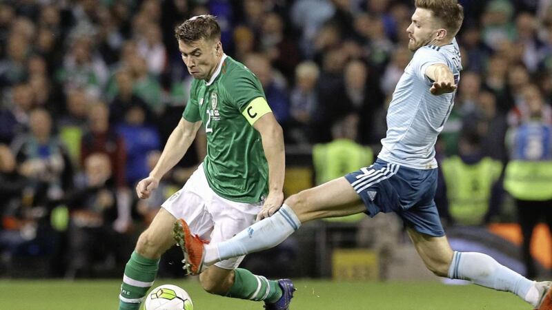 Republic of Ireland&#39;s Seamus Coleman (left) says patriotism should form part of a player&#39;s thinking when they want to play international football 