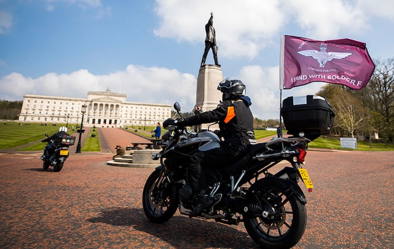 &nbsp;Motorcyclists take part in the Rolling Thunder ride protest at Stormont, to support of Soldier F who is facing prosecution over Bloody Sunday
