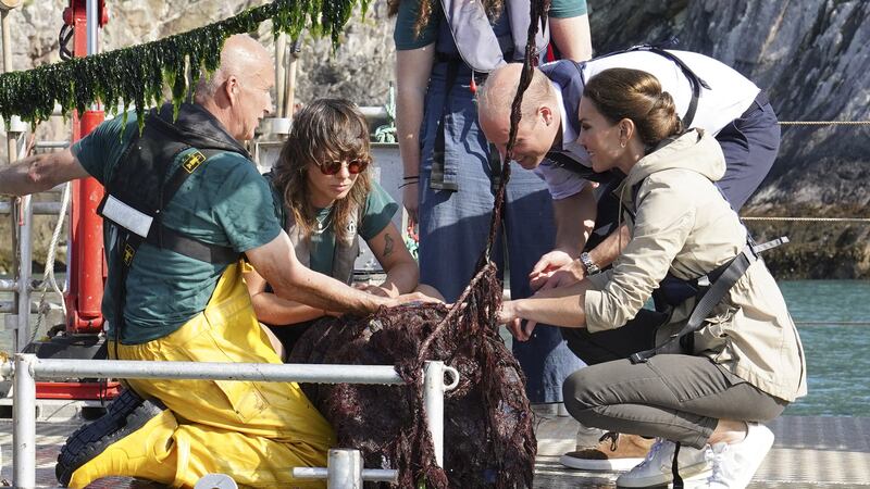 The Prince and Princess of Wales took a trip on a barge to visit the seaweed farm (Arthur Edwards/The Sun/PA)