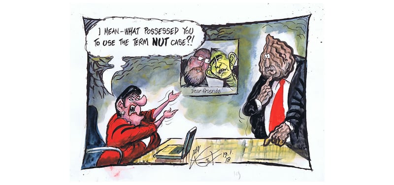 Ian Knox cartoon 19/1/18: On the eve of new talks Sammy Wilson says he regrets his choice of language after calling Leo Varadkar a 'nutcase'&nbsp;