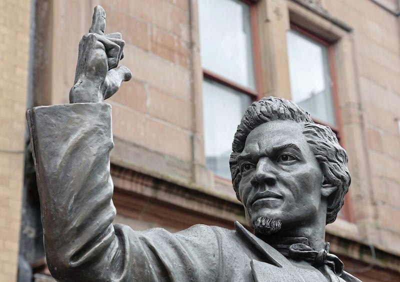 A striking bronze statue of anti-slavery campaigner and early champion of women&#39;s rights Frederick Douglass has been unveiled in Belfast city centre. Picture by Hugh Russell 