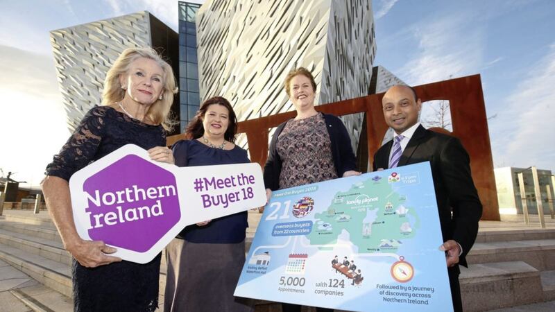 At the event at the Belfast Waterfront are (from left) Jill Grant (A Walkers World New Zealand), Naomi Waite (Tourism NI), Louise Finnegan (Tourism Ireland) and Matthew Sebastian from (Al Tawfeeq in the Middle East) 