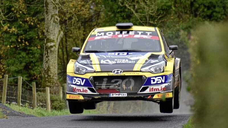 Josh Moffett and Andy Hayes are within touching distance of their second Irish Tarmac title. Photo: Roger Dawson  