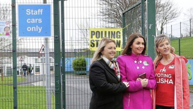 Sinn F&eacute;in assembly members, Karen Mullan (left) and Martina Anderson (right), pictured with former MP, Elisha McCallion, have been asked to consider their positions following a review of poor election results in Derry. 
