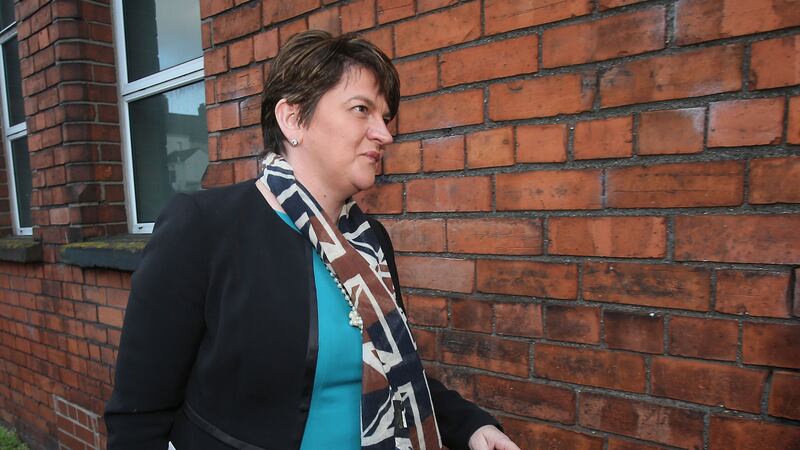 DUP leader Arlene Foster arrives at party headquarters in Belfast. Picture by Niall Carson, Press Association&nbsp;