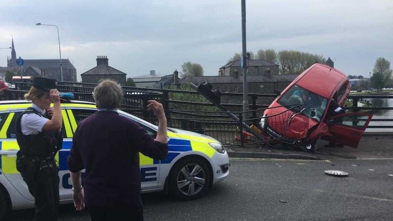 The car became wedged on railings following a collision in Enniskillen 