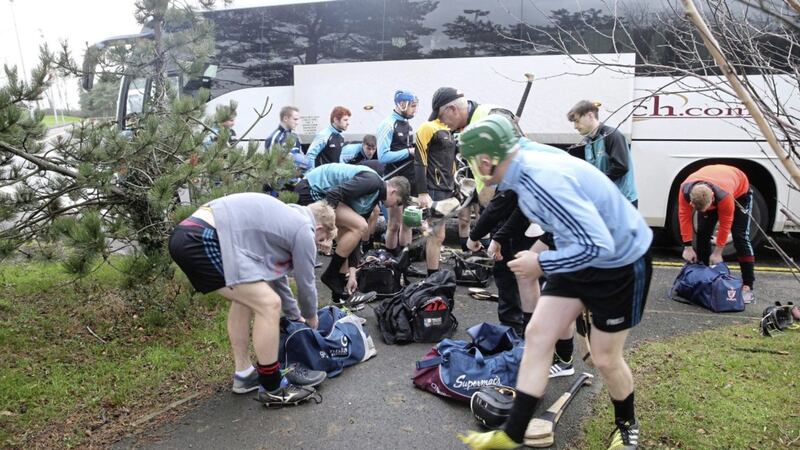 The Maynooth hurlers finally arrive at Jordanstown yesterday after ending up in Coleraine. The Fitzgibbon Cup tie was delayed by 50 minutes Picture by Hugh Russell 