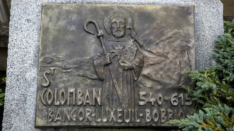 A stone dedicated to St Columbanus at Bangor Abbey. Picture by Liam McBurney/PA