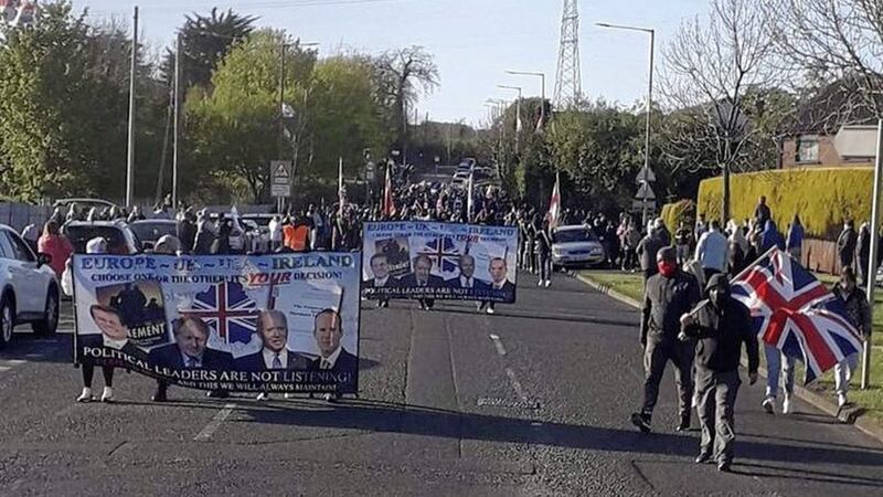 Hundreds of loyalists recently took part in a protest parade in Carrickfergus, Co Antrim 