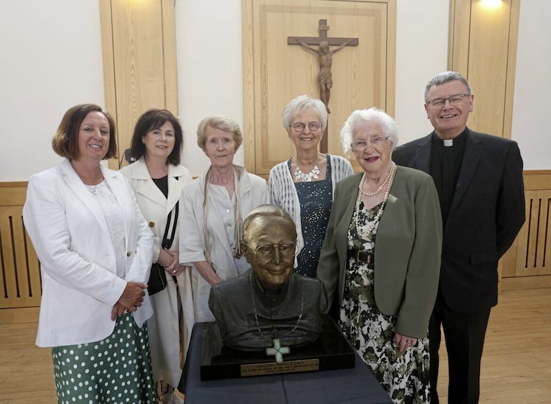 Maire Daly, Frances Doran, Gemma Loughran, Rev Dr Ruth Patterson, Barbara Daly and Canon Eddie O&#39;Donnell at the St Malachy&#39;s College launch of A New Ireland &ndash; Memories and Reflections of Cardinal Cahal B Daly. Picture by Mal McCann 