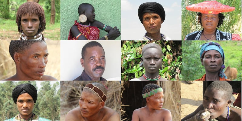 The faces of people from different populations across Africa
