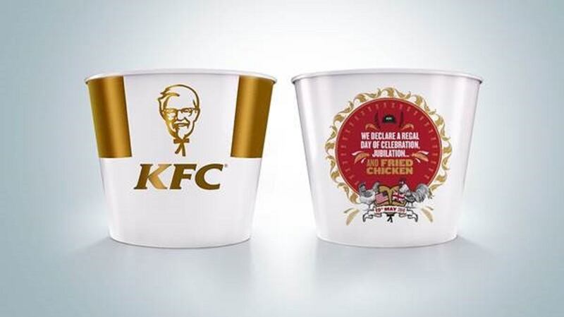 A KFC bucket to commemorate the royal wedding of Prince Harry and Meghan Markle