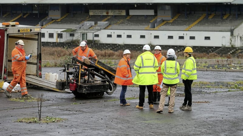 Contractors at the Casement Park site in Andersonstown, west Belfast Picture by Mal McCann 