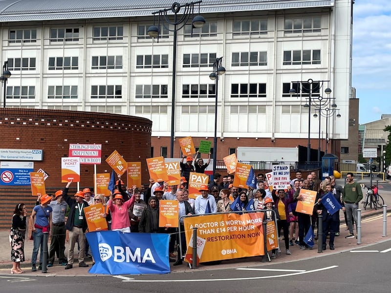 Medical consultant members of the British Medical Association on the picket line outside Leeds General Infirmary earlier this year
