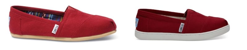 TOMS Red Canvas Women&#39;s Classics, &pound;36; Red Canvas Youth Classics 2.0, &pound;26, 