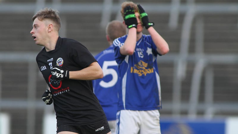 Kilcoo's Jerome Johnston celebrates scoring a goal agaisnt Kingscourt in last year's Ulster Club SFC. Picture: Colm O'Reilly