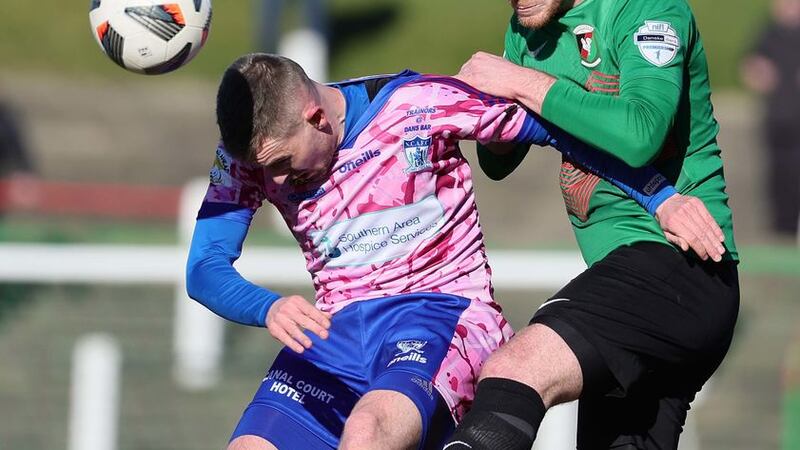 Joe Crowe in action against Newry City in the Samuel Gelston's Irish Whiskey Irish Cup quarter-final at the Oval on March 5&nbsp; &nbsp; &nbsp; &nbsp; &nbsp; Picture: Pacemaker&nbsp;