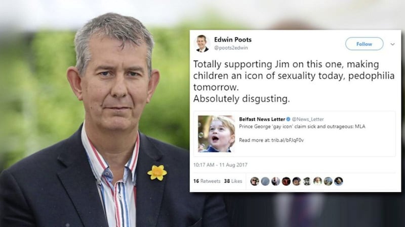 The DUP's Edwin Poots and the tweet posted the message on X