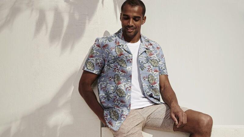 Matalan Short Sleeve Tropical Leaf Print Shirt, &pound;12.50; Slim Fit Crew Neck T-Shirt, &pound;4; Slim Fit Textured Shorts, &pound;16, available from Matalan 