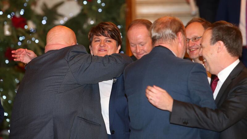 Arlene Foster makes her way into the Assembly chamber on Monday