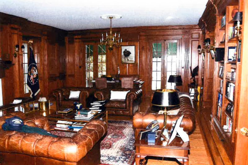 This image, contained in the report from special counsel Robert Hur, shows the first-floor home office of President Joe Biden in Wilmington, Delaware during a search by FBI agents (Justice Department/AP)