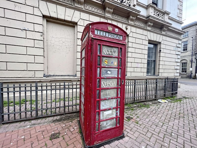 Drug paraphernalia has been discovered inside a red phone box in Belfast&#39;s Cathedral Quarter. Picture by Hugh Russell 