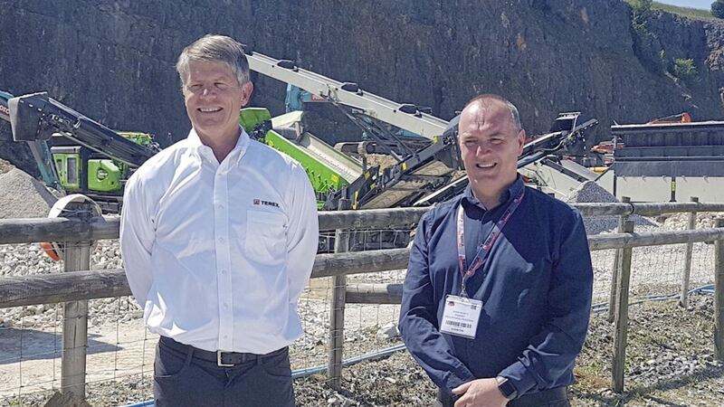 Terex CEO John Garrison with the company&#39;s materials processing president Kieran Hegarty at the recent Hillhead Show 