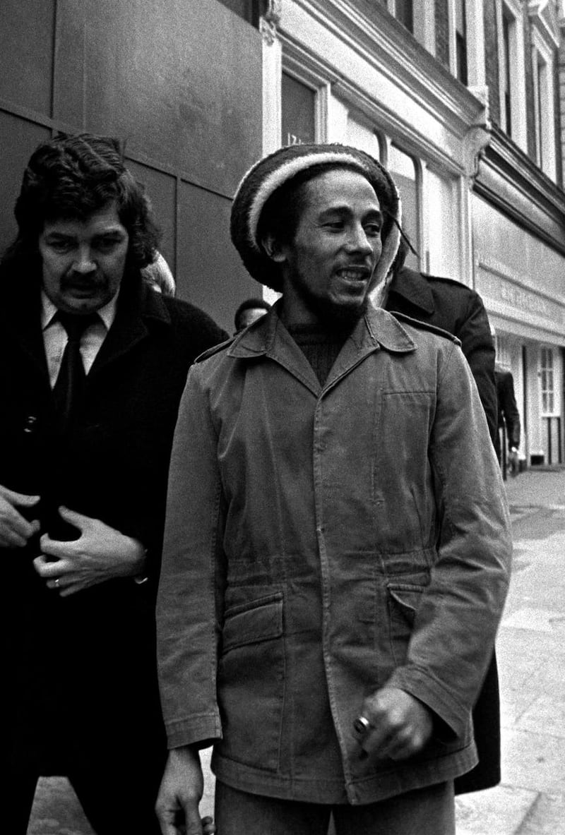 Bob Marley arriving at Marylebone Magistrates' Court in 1977