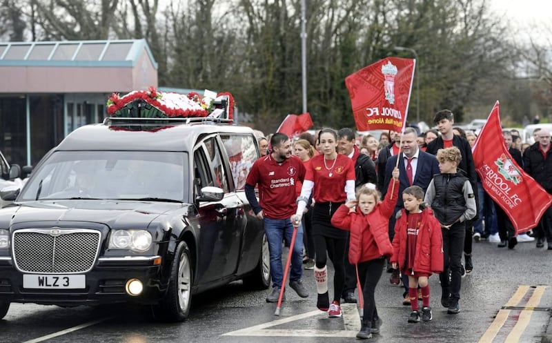 Mourners at the funeral of Nathan Gibson in Craigavon yesterday. Picture by Justin Kernoghan/ Photopress 