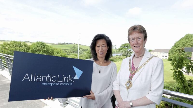Tech entrepreneur Eileen Burbridge pictured with Mayor of Causeway Coast and Glens Borough Council&nbsp;Joan Baird at the launch of the new &pound;2.7 million Atlantic Link Campus in Coleraine 