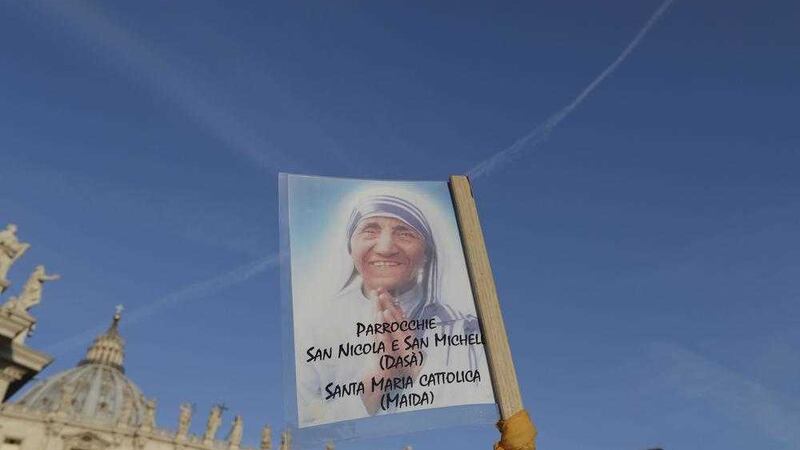 A photo of Mother Teresa is seen before the start of the canonization ceremony in St. Peter&#39;s Square at the Vatican 