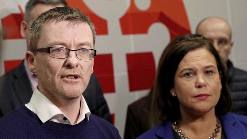 Sinn F&eacute;in&#39;s David Cullinane with party president Mary Lou McDonald. Picture by Niall Carson/PA Wire 
