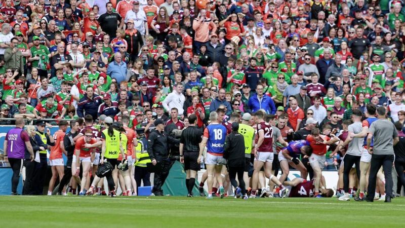 Ugly scenes marred Sunday&#39;s All-Ireland quarter-final between Armagh and Galway Picture: Philip Walsh. 