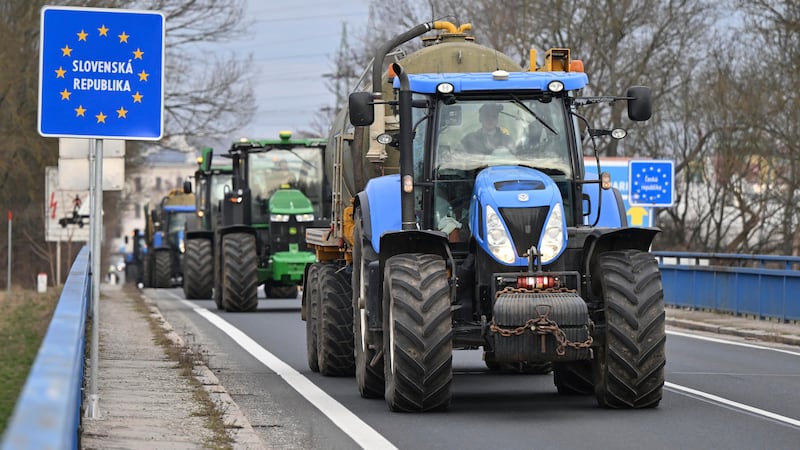 Tractor protest against EU agricultural policies held by Czech farmers