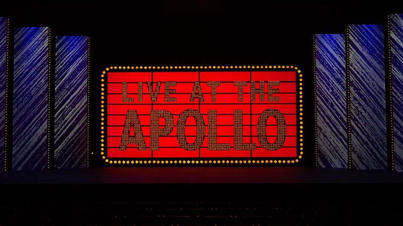 The famous Live at The Apollo stage sign