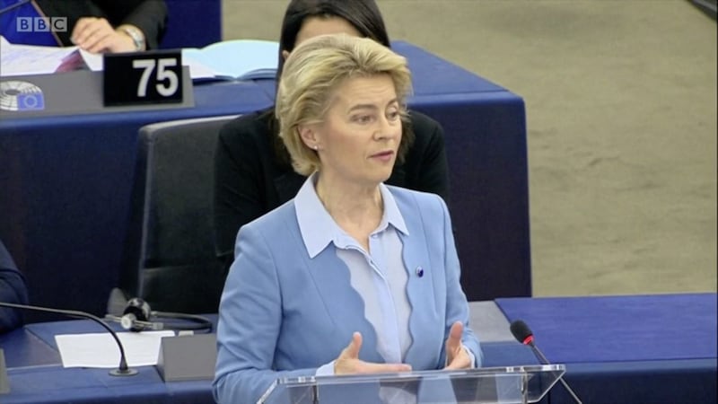Ursula von der Leyen speaking to MEPs 