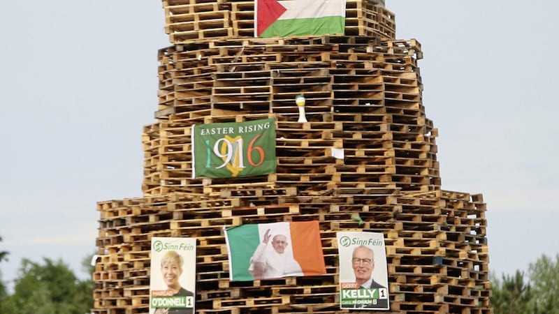 A bonfire on the Shore Road in north Belfast bore an image of Pope Francis 