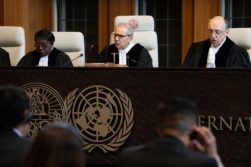Judge Nawaf Salam, centre, presides at the International Court of Justice (Peter Dejong/AP)