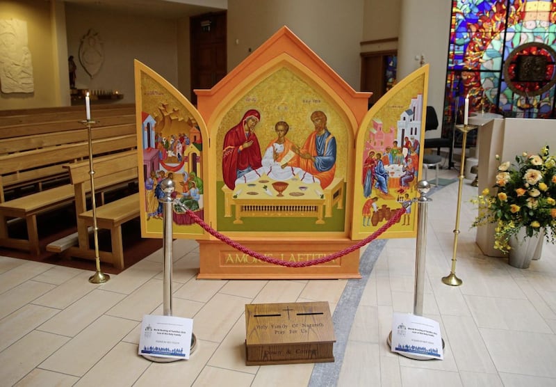 The icon of the World Meeting of Families on display in the Holy Family Church on the Limestone Road in north Belfast. Picture by Mal McCann 