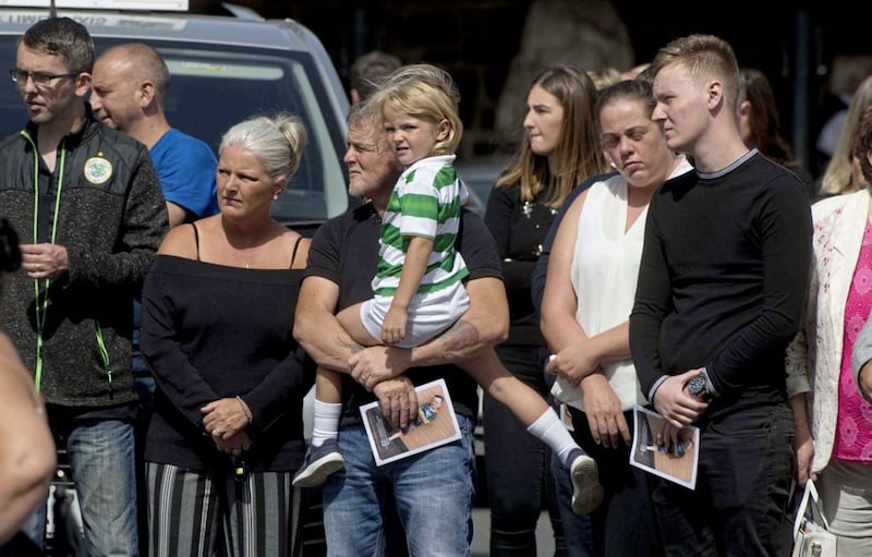 Mourners at the funeral of Callum Morrow in Lurgan. Picture by Mark Marlow
