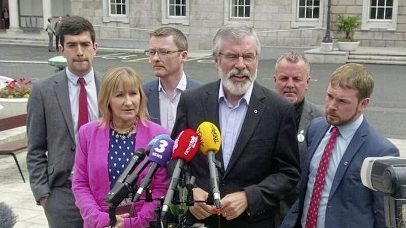 Gerry Adams speaks outside the D&aacute;il on Tuesday 