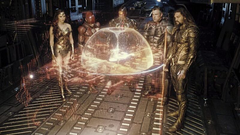 Zack Snyder&#39;s Justice League: Gal Gadot as Wonder Woman, Ezra Miller as The Flash, Ray Fisher as Cyborg, Ben Affleck as Batman and Jason Momoa as Aquaman 