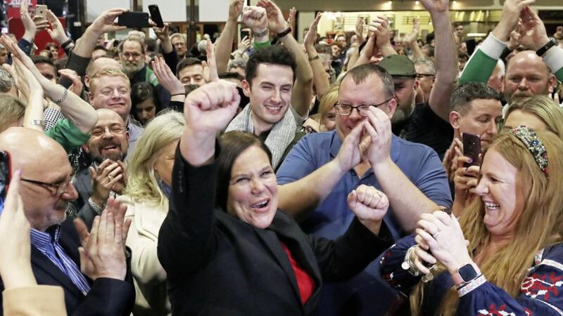 Sinn F&eacute;in leader Mary Lou McDonald celebrates her return to the D&aacute;il in Dublin Central. Picture by Niall Carson/PA Wire 
